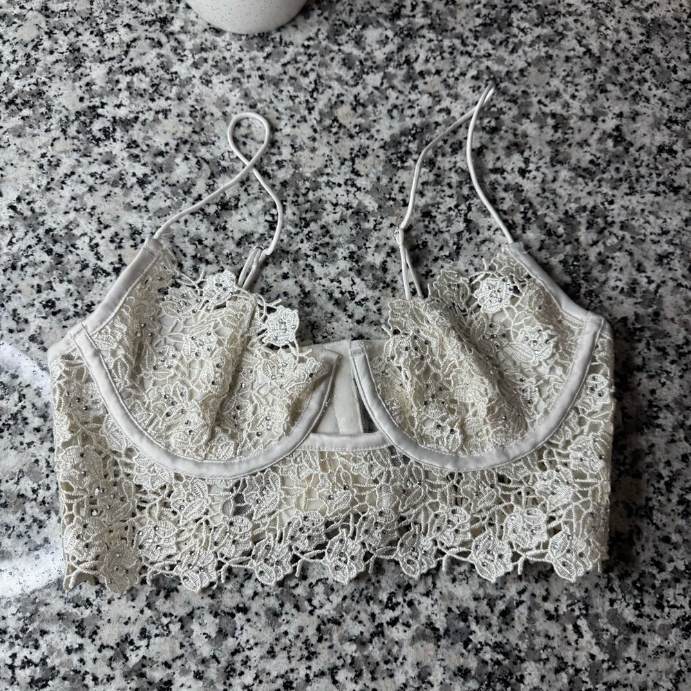 For Love and Lemons Twinkle Rose Lace & Rhinestone Bustier Size Small